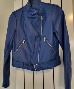 Primark Dark Blue Faux Leather Asymmetrical Moto Biker-Style Jacket