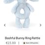 New JELLYCAT Set of 2 Bashful Bunny Comforter and Bashful Bunny Ring Rattle in Baby Blue Image 2