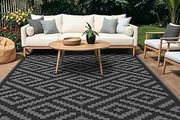 Outdoor Rug Garden Rugs Waterproof Reversible Recycled Outdoor Carpet Washable UV Resistant Modern Area Rugs for Patios, Picnic, Backyard, 240 by  300cm, Black &amp; Grey