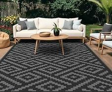 Outdoor Rug Garden Rugs Waterproof Reversible Recycled Outdoor Carpet Washable UV Resistant Modern Area Rugs for Patios, Picnic, Backyard, 240 by  300cm, Black & Grey