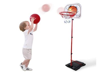 Portable Basketball Stand with Net and Ball Outdoor Indoor Adjustable Sport Game Play Set for 3 Years Old