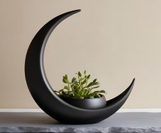 Crescent Moon Decoration With Elliptical Plant Pot