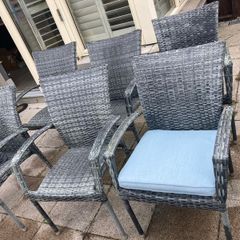 6 x Dark Grey Rattan Garden Dining Chairs
