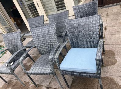 6 x Dark Grey Rattan Garden Dining Chairs
