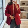 Zara women's red velvet blazer jacket Size XL (UK 14-16), AS NEW Image 5