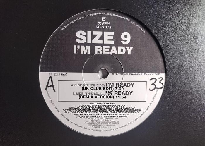 Size 9 - I'm Ready - VC Recordings - DJ Promo COPY! Proper 'REMIX' ORIGINAL Version - CLASS Josh Wink 90s Acid HOUSE!