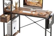 Computer Desk with Storage Shelves 120CM Corner Desk with Drawer Reversible Computer Desk Writing Table with Side Pocket Storage Bag and Headphone Hook for Home Office Small Space