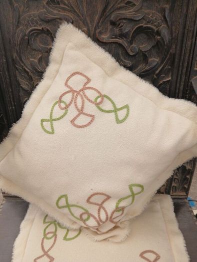 Irish Celtic Design Handcrafted Irish Cottage Four Cushions, embroidered