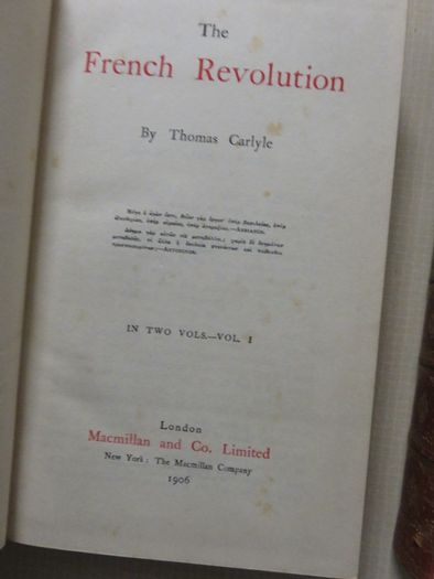 The French Revolution , Thomas carlyle. Vols 1 & 2 . 1906
