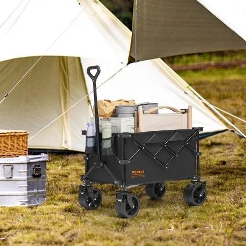 Collapsible Folding Wagon, 220 L Beach Wagon Cart with All-Terrain Wheels, Heavy Duty Folding Wagon Cart Max 330 lbs with Drink Holders, Sports Wagon for Camping, Shopping, Garden