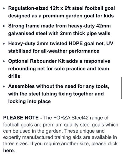 12 x 6 FORZA Steel42 Football Goal Brand New