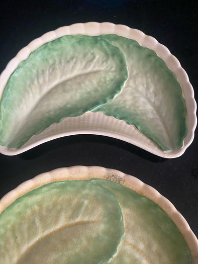 Antique Minton china lettuce leaf crescent dishes