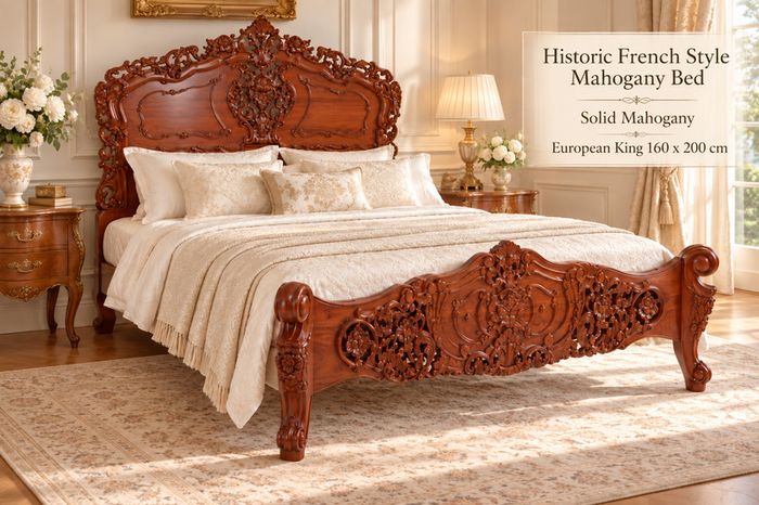 Historic French Style Solid Mahogany Bed 160 x 200 cm