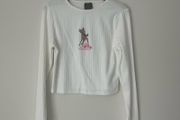 Disney Classics x Primark Bambi Ribbed Long Sleeve White Crop Top -  Size M