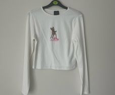 Disney Classics x Primark Bambi Ribbed Long Sleeve White Crop Top -  Size M
