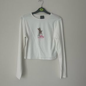 Disney Classics x Primark Bambi Ribbed Long Sleeve White Crop Top -  Size M