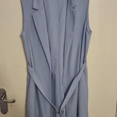 Light Blue Sleeveless Long Vest with Belt