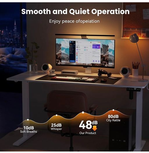 Electric Standing Desk, 120 x 60 cm, White Height Adjustable Desk, 2 Hooks, 4 Memory Heights, 72-118cm, Splice Board, Ergonomic Sit Stand Computer Desk for Home Office