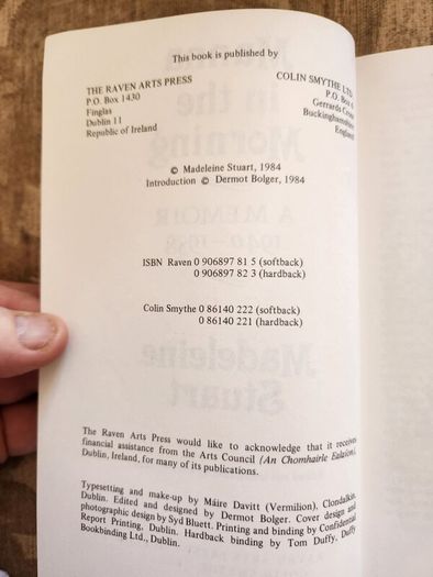 Manna In The Morning. A Memoir 1940-1958. By Madeleine Stewart.  Edited  By Dermot Bulger. First Edition Paperback In Very Good Condition.