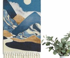 Macrame Wall Hanging Tapestry Blue Boho Woven Wall Art Decor Chic Home Bohemian Moon Tapestries Sun Mountain Cloud Aztec (MULTIPLE DESIGNS)