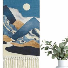 Macrame Wall Hanging Tapestry Blue Boho Woven Wall Art Decor Chic Home Bohemian Moon Tapestries Sun Mountain Cloud Aztec (MULTIPLE DESIGNS)