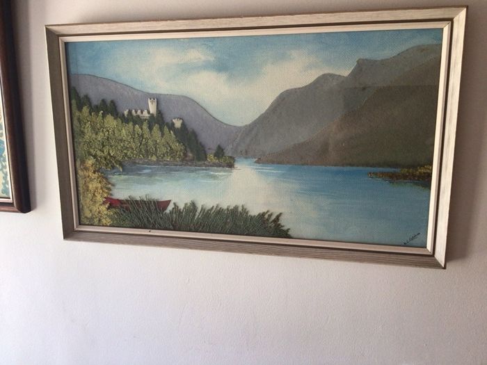 Vintage 1960s landscapes of ireland oil and handwoven tweeds picture K.C.Colohan framed