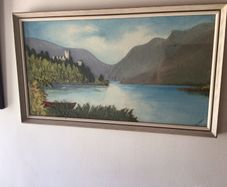 Vintage 1960s landscapes of ireland oil and handwoven tweeds picture K.C.Colohan framed