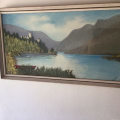 Vintage 1960s landscapes of ireland oil and handwoven tweeds picture K.C.Colohan framed