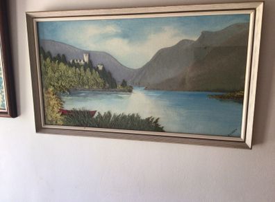 Vintage 1960s landscapes of ireland oil and handwoven tweeds picture K.C.Colohan framed