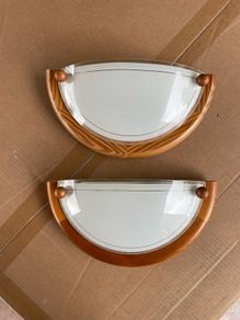 Wall Lights x2 wooden & glass