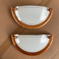 Wall Lights x2 wooden & glass