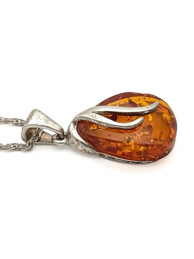 Vintage 925 Sterling Silver & Natural Baltic Amber Necklace