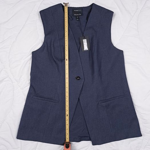 River Island Navy Blue Indigo Denim Longline Waistcoat Sleeveless Blazer 16UK/44EU