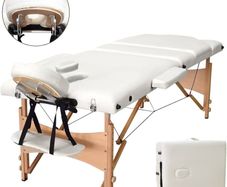 Portable Massage Bed Table - 3-Section Foldable Beauty Couch for Reiki Therapy Treatment Salon Healing - Metal Headrest Support/Carry Bag