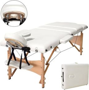 Portable Massage Bed Table - 3-Section Foldable Beauty Couch for Reiki Therapy Treatment Salon Healing - Metal Headrest Support/Carry Bag