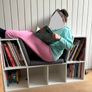 HOMCOM Bookcase Storage Shelf with Cushioned Reading Seat, Cube Bookshelf Organizer for Bedroom Living Room, White Image 2