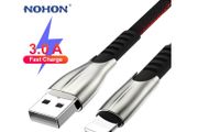 NOHON Premium 3M Apple 3A Lightning Fast Charger &amp; Data Sync Zinc Alloy Flat Nylon Braided Cable (Brand New/Warranty)