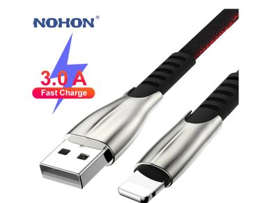 NOHON Premium 2M Apple 3A Lightning Fast Charger & Data Sync Zinc Alloy Flat Nylon Braided Cable (Brand New/Warranty)