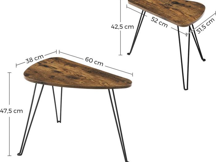 Coffee Table, Set of 2 Side Tables for Living or Dining Room, Bedroom, Industrial Design Vintage