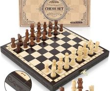 Chess Set | Wooden Chess Board Piece Set Games | 29x29cm Folding Chessboard for Storage | 2 Extra Queen | Strategy Educational Games for Kids and Adult