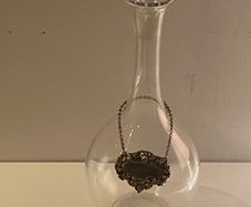 Reduced Hand blown vintage  glass decanter with  gin tag
