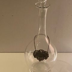 Reduced Hand blown vintage  glass decanter with  gin tag