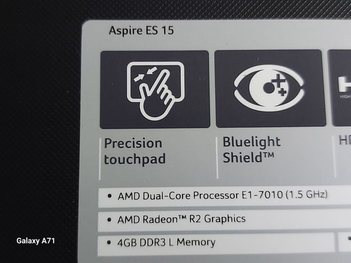 Acer Aspire ES 15, AMD Dual-Core Processor E1-7010, 1.5GHz, 4GB Ram, 1 Terrabyte HDD, Windows 10, Microsoft Edge, Chrome and VLC