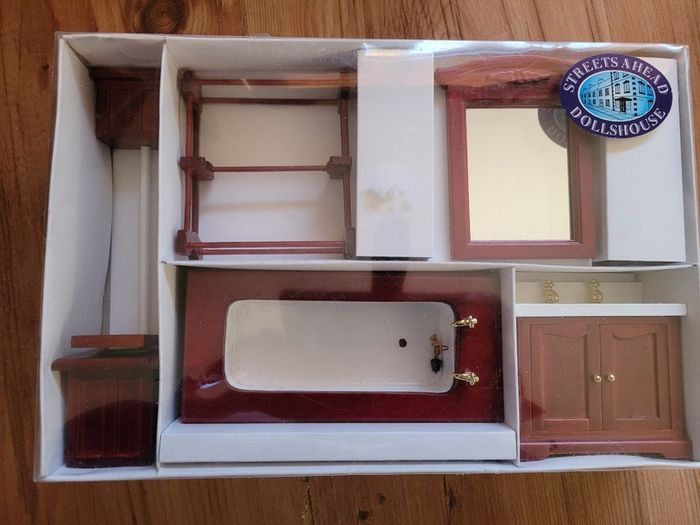 Dolls house mahogany wooden bathroom