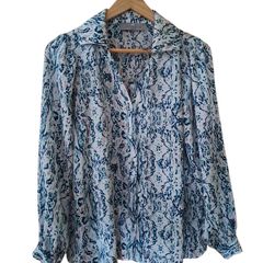 Paul Costelloe abstract pastel satin blouse NWoT