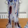 Set 2 Vintage Murano Tall Blue Carnival Confetti Vase With Ruffled Top, Hand Blown Blue Speckled Glass Vessel, Mid Century Italian Vase Image 7