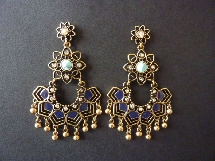 Boho Hippie Turquoise Tassel Statement Earrings