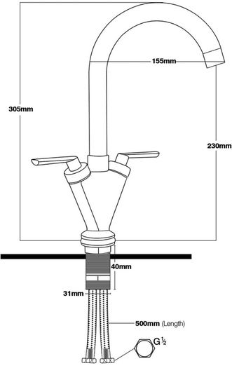 Kitchen Sink Mixer Taps Monobloc Swivel Spout Chrome Brass Dual Lever with Hoses (FREE POSTAGE)