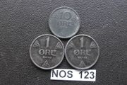 Norway WWII. Zinc issues.  Three Coins (1941-1943)