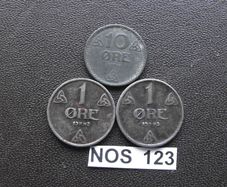 Norway WWII. Zinc issues.  Three Coins (1941-1943)